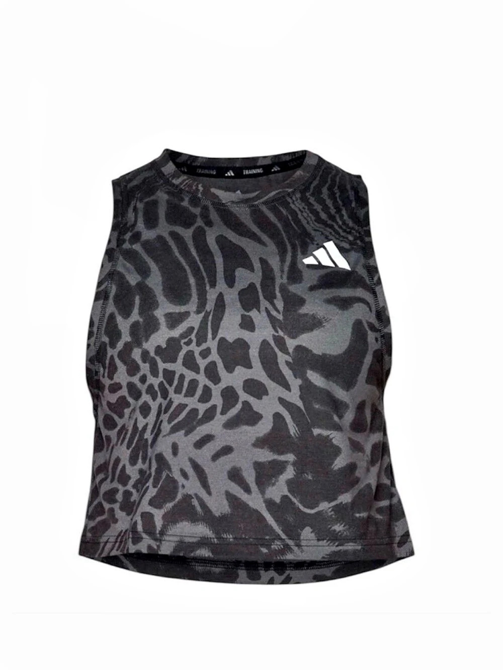adidas Workout Essentials Leopard Print Tank Top in Gray & Black